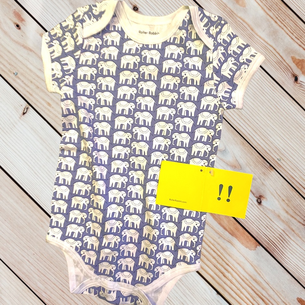 Roberta Roller Rabbit blue and white Elephant onesie